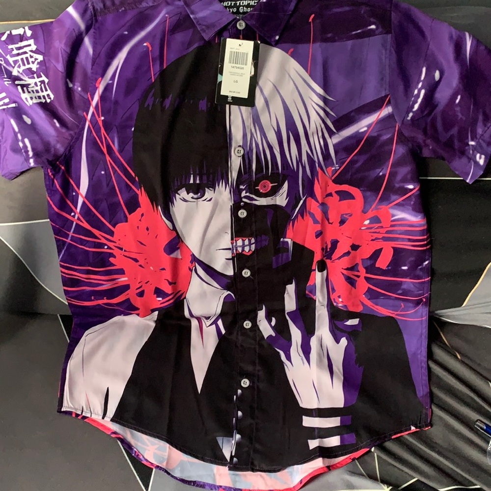 Tokyo Ghoul Graphic Button-Up Shirt - Purple